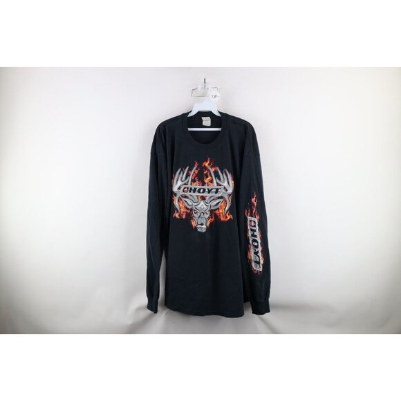 Vtg Team Hoyt Hunting Mens XL Faded Spell Out Fire Flames Long Sleeve T-Shirt - Picture 1 of 13